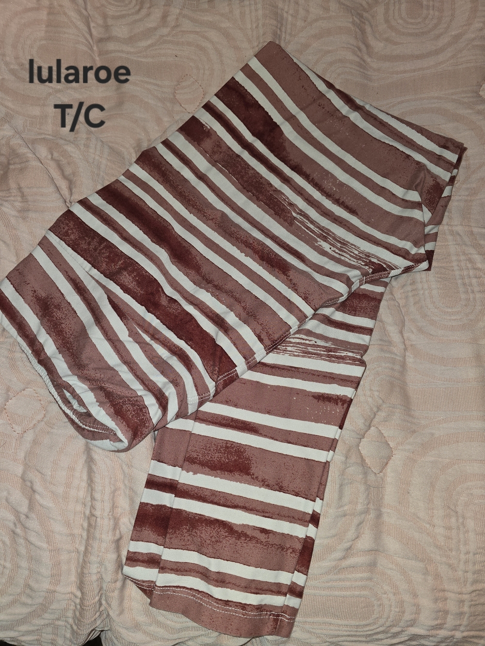 LuLaRoe T/C Striped Leggings in Dusty Mauve and White